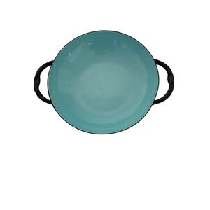 VTG  Caravelle Sizzling Servers Turquoise Enamel Pan France Mid Century Blue